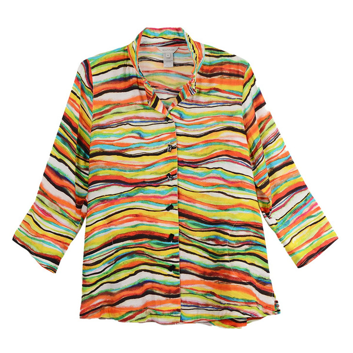 Multiples Multicolor Wave Print Flounce Sleeve Button-Front Jacket (M14401JM) MULTI