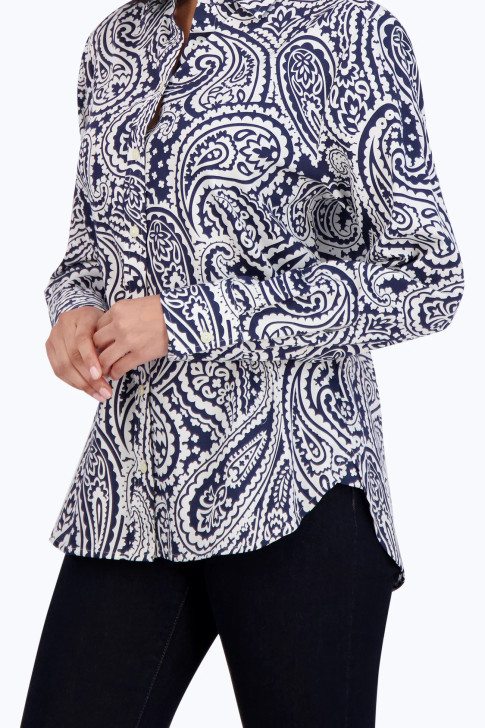 Foxcroft Meghan Paisley Shirt (200687) NVY/WHT