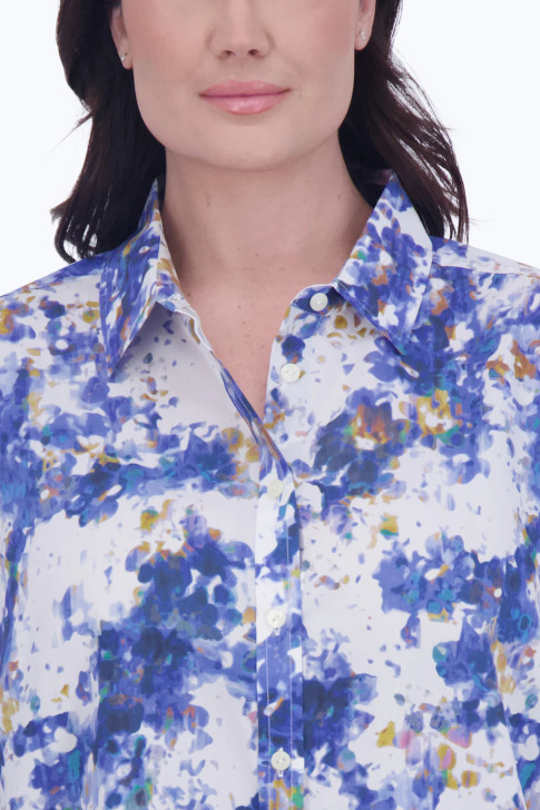 Foxcroft Plus Meghan Abstract Watery Floral Shirt (201855) BLU/MULTI