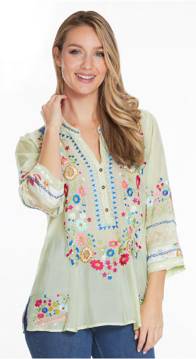 John Mark Embroidered Tunic - Green Aqua (J14333TM) 