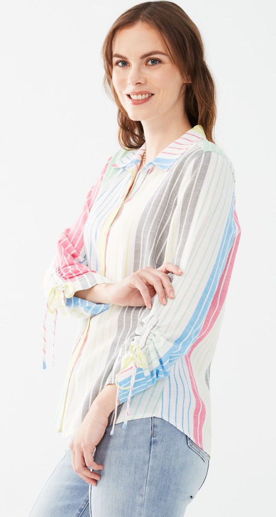 FDJ French Dressing Rainbow Stripe Adjustable Tie Sleeve Detail Shirt (7332715)