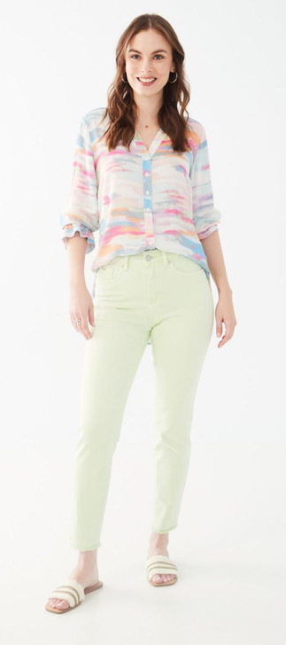 FDJ French Dressing Abstract Print Ruffle Cuff Crepe Shirt (7143493) PASTELS