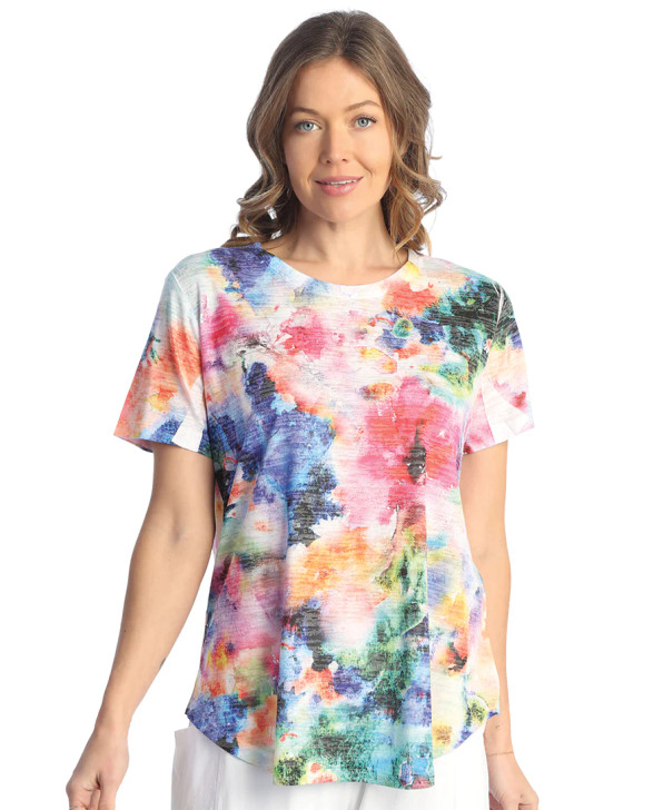 Jess & Jane Meadow Burnout Short Sleeve Top (AJ4-1848) MULTI