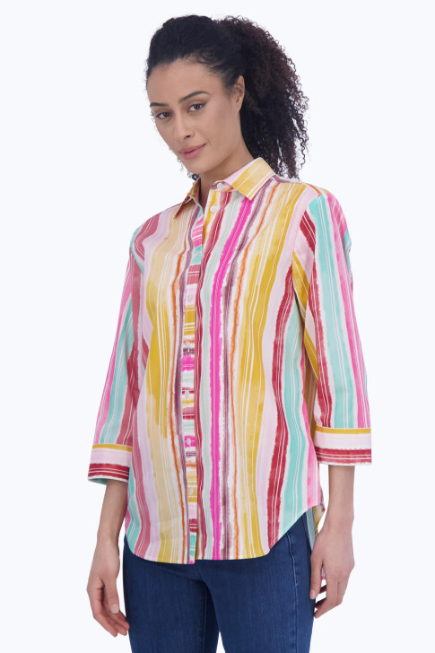 Foxcroft Boyfriend Spring Watercolor Stripe (201834) MULTI