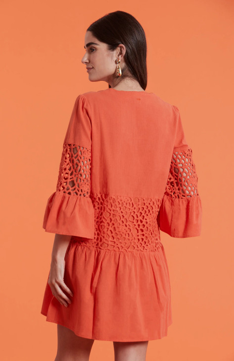 Tyler Boe Izzy Eyelet/Embroidery Bell Sleeve Dress (32006A) ORNG