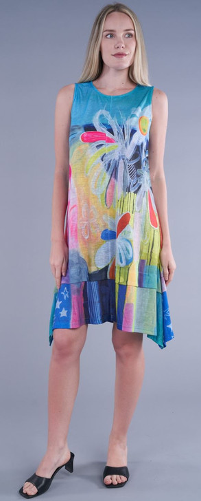 Shana Abstract Flower/Mix Print Slub Knit Dress (24120-FLORAL-6) BRT MULTI
