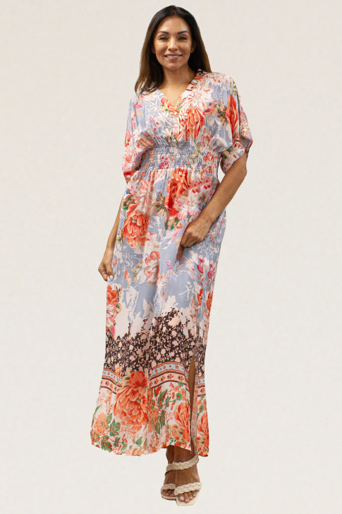 Kyla Seo Filippa Multi Floral Dolman Sleeve V-Neck Long Dress (LKNC23-P299) MULTI