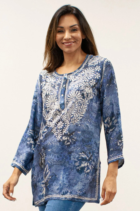 Kyla Seo Dillian Embroidered Tunic (LKNC03-P306) BLU/WHT
