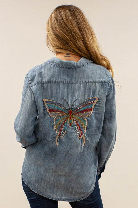 Kyla Seo Kori Chambray Embroidered Back Shirt (KYVK227-MULTI) BLU