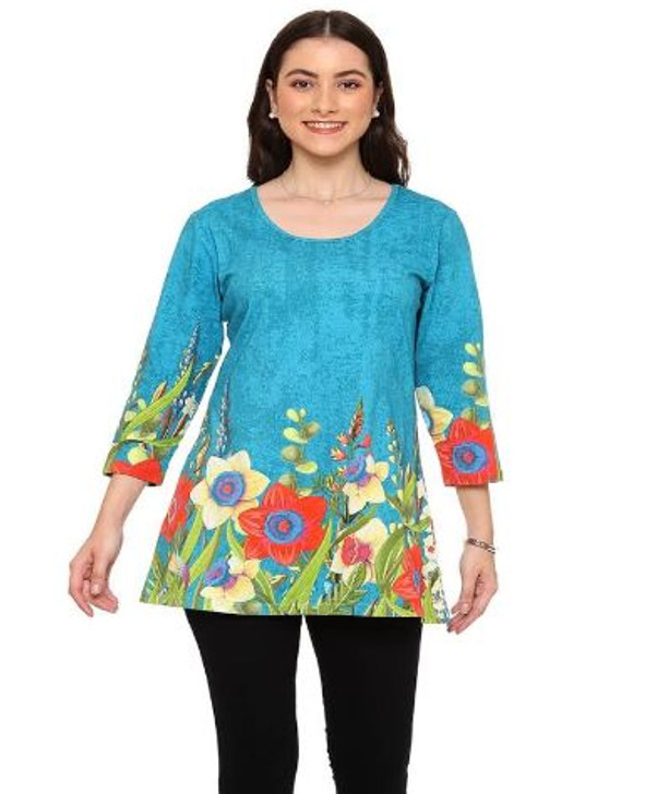 Parsley & Sage Spring Floral Print Hem/Sleeve Cuff Tunic (24T25T) BLUE/MULTI