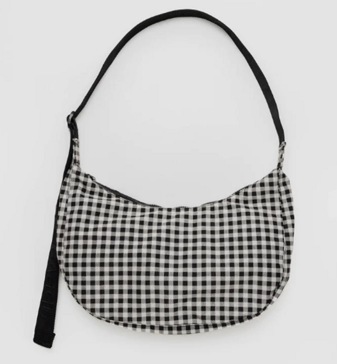 Baggu Medium Nylon Crescent Bag - Black & White Gingham