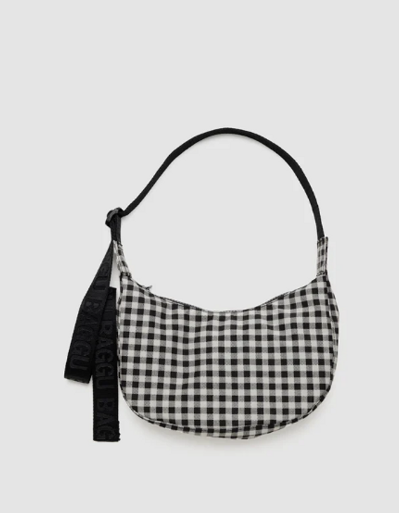 Baggu Small Nylon Crescent Bag - Black & White Gingham