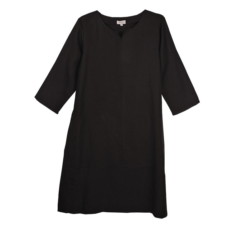 Toofan Linen A-Line Panel Pocket Solid Dress (L595-BLACK)