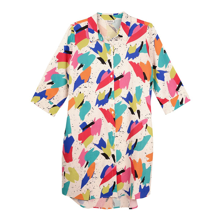 Toofan Linen Rayon Abstract Print Dress (LP592 414 PRINT) WHT/MULTI