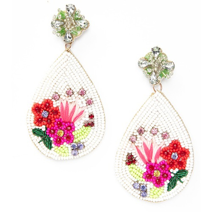 Laura Janelle Floral Beaded Crystal Tear Drop Earrings (2471201)