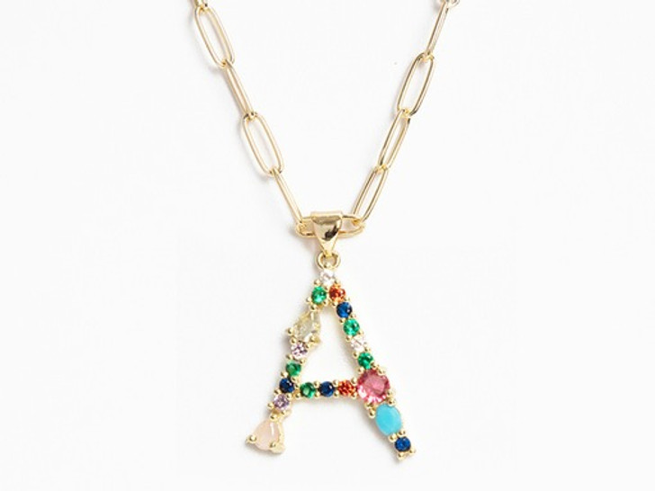 Laura Janelle Multi-Color Crystal Initial Necklace (Multiple Letters) (23458NP) GLD