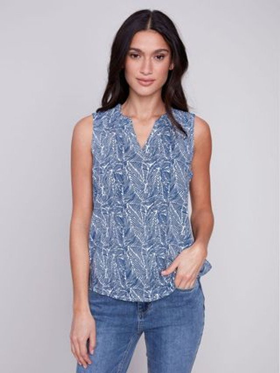 Charlie B Petals Sleeveless Ruffle Collar Shirt (C452P/5108B-P629) BLU