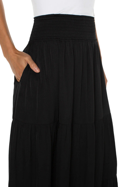 Liverpool Woven Tiered Pocket Solid Maxi Skirt (LM6345PS3) BLK