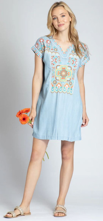 APNY Boho Inspired Embroidered Dress (SA35) LT BLU 