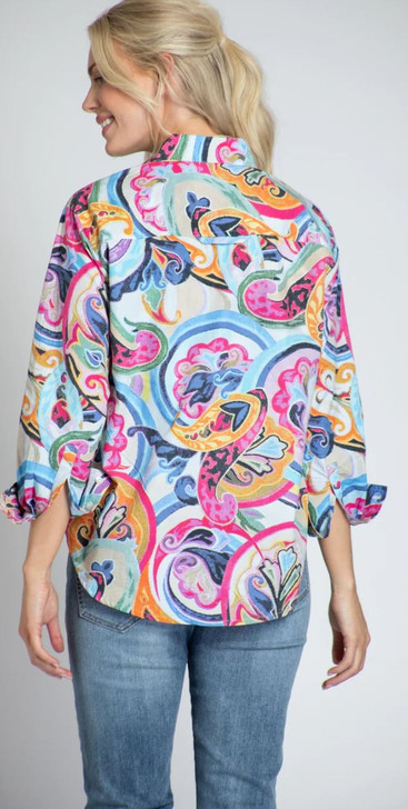 APNY Whimsey Paisley Boyfriend Shirt (T19P/B-410D/CT) WHT/MULTIBRIGHT