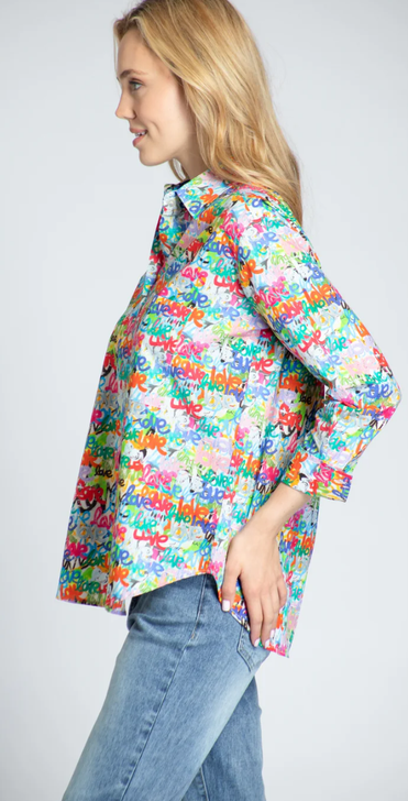 APNY Graffiti LOVE Print Boyfriend Shirt (T19P/B-395D/CT) 