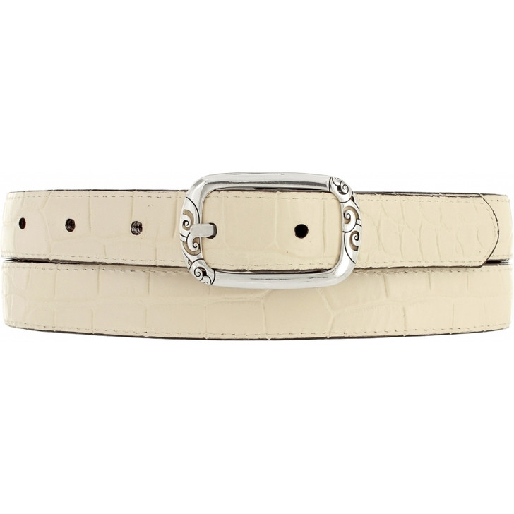 Brighton Mingle Reversible Croc Stamp Belt (B40643) BLK/PEARL