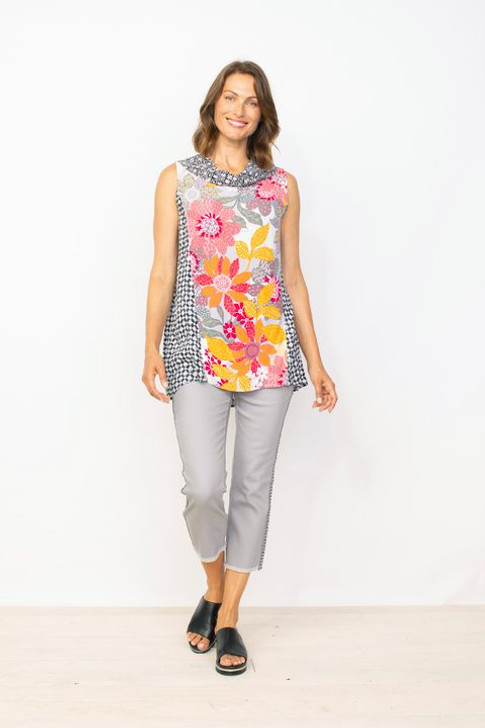 Habitat Mix/Floral Print Cowl Sleeveless Tunic (39530) MELON/MULTI