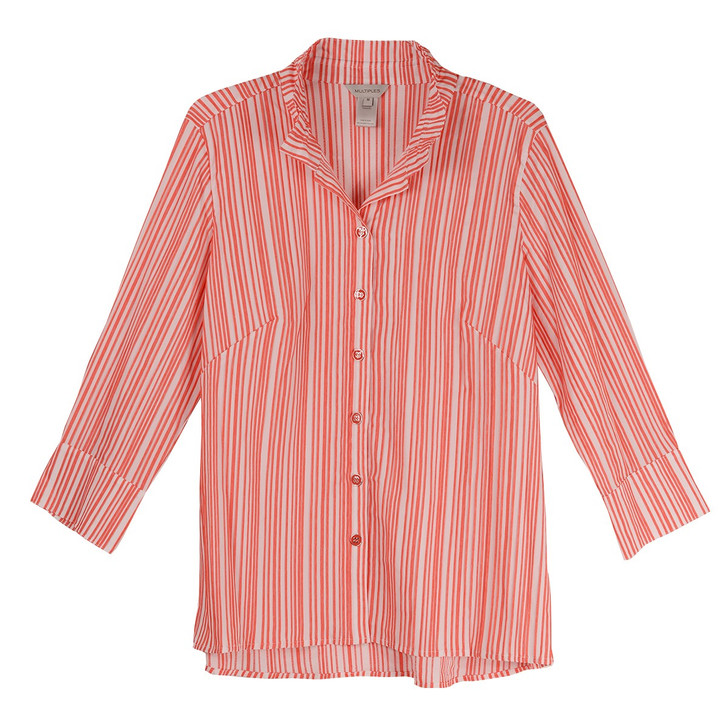 Multiples Turn Up Cuff Button Front Stripe Shirt (M24203BM) WATERMELON