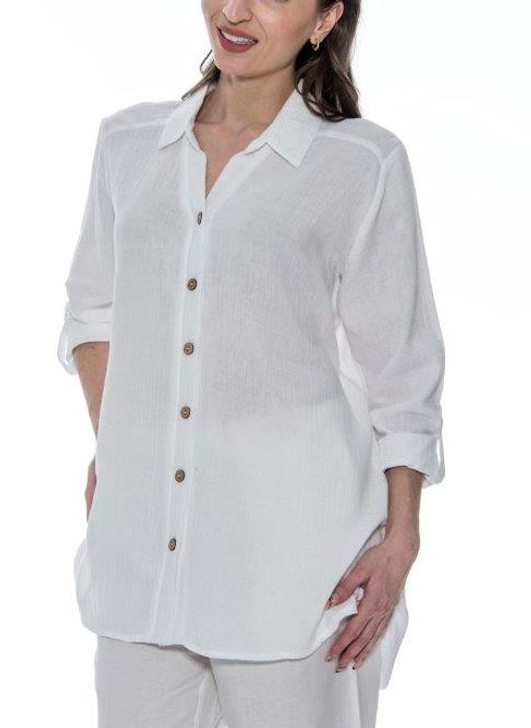 Toofan Gauze Roll Tab Button Front Shirt (G912-WHT) WHT