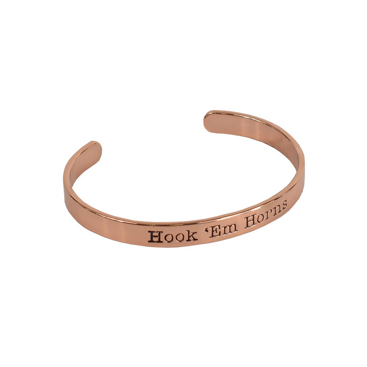 Texas Longhorn Rose Gold Tone Hook 'em Cuff Bracelet (TEX40061)