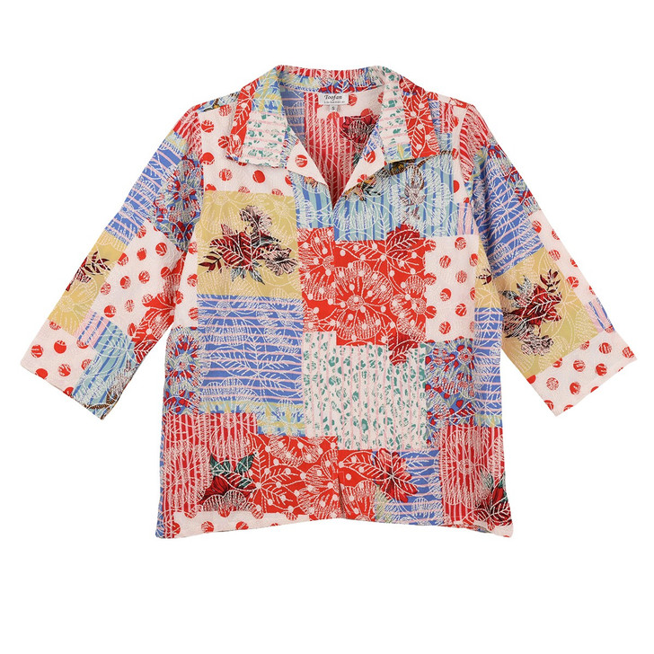 Toofan Multi Patch Print Pull-Over Notch V-Neck Top (EP38-703-PRT) RED/BLU