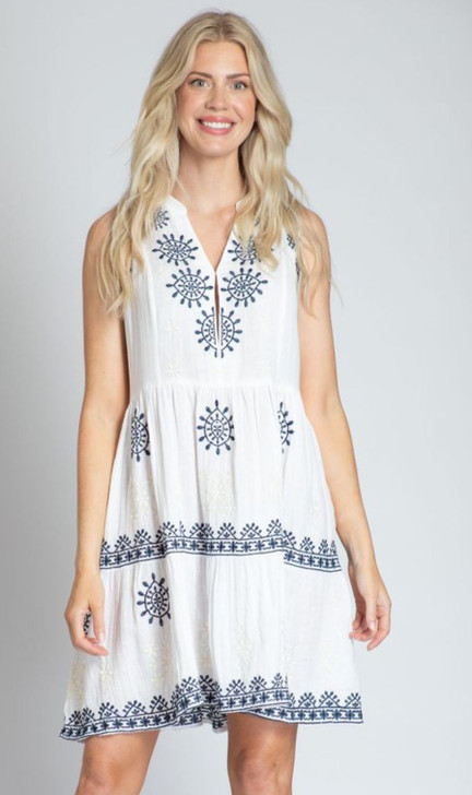 APNY Sleeveless Embroidered Detail Dress (S20) WHT/NVY