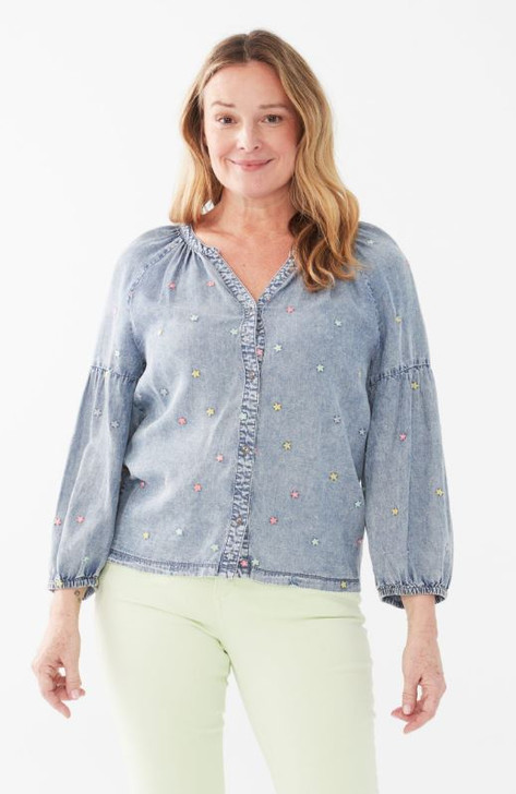 FDJ French Dressing Embroidered Tiny Stars Shirt (7297846) DRIFTWOOD WASH