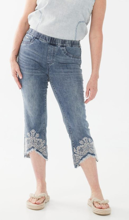 FDJ French Dressing Eyelet Hem Pull-On Straight Crop Jeans (2100669) VIN WASH