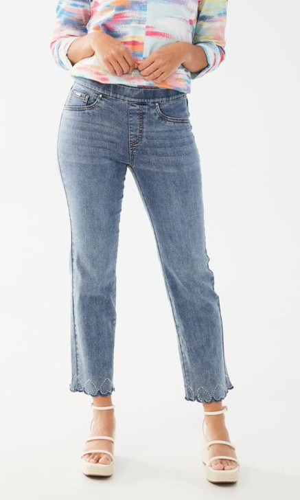 FDJ French Dressing Embellished Hem Pull-On Straight Ankle Jeans (2084669) LT BLU