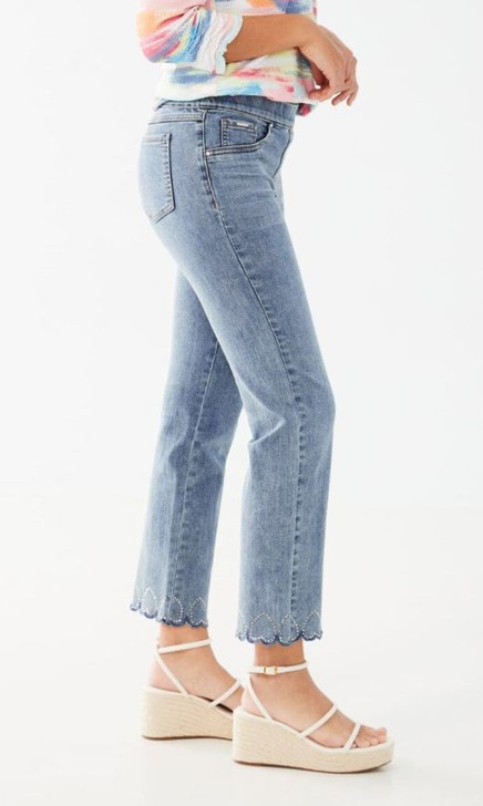 FDJ French Dressing Embellished Hem Pull-On Straight Ankle Jeans (2084669) LT BLU