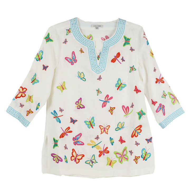 John Mark Embroidered Butterfly Tunic (J24527T) WHT/MULTI