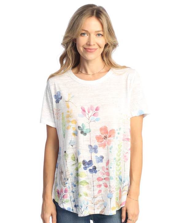 Jess & Jane Gardenia Floral Short Sleeve Tunic (AJ4-1914) 