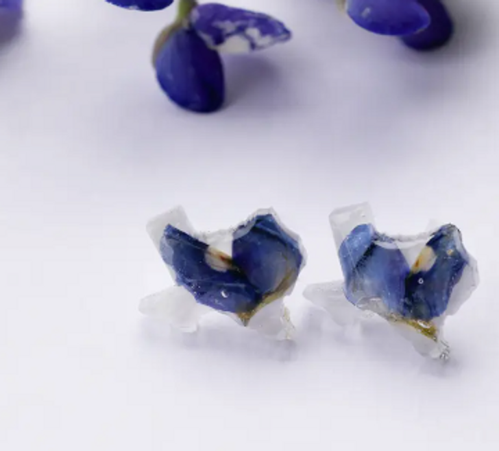 Remedy Designs Texas Shaped Pressed Bluebonnet Stud Earrings