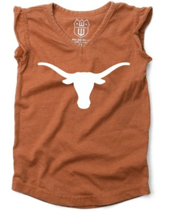 Texas Longhorn Youth Girl's Ruffle Sleeve Logo Tee (348TEX) BO