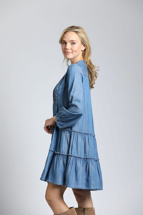 APNY Tencel Smock Detail Tiered Dress (SA48) MEDINDIGO