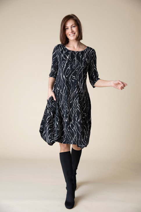 Habitat Cozy Rib Wavy Dots Dress (16882) BLK