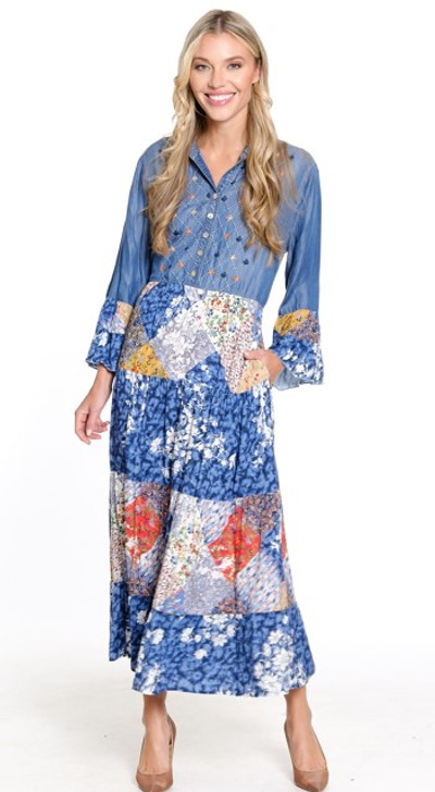 John Mark Embroidered Print Tiered Dress (J34461DM) 