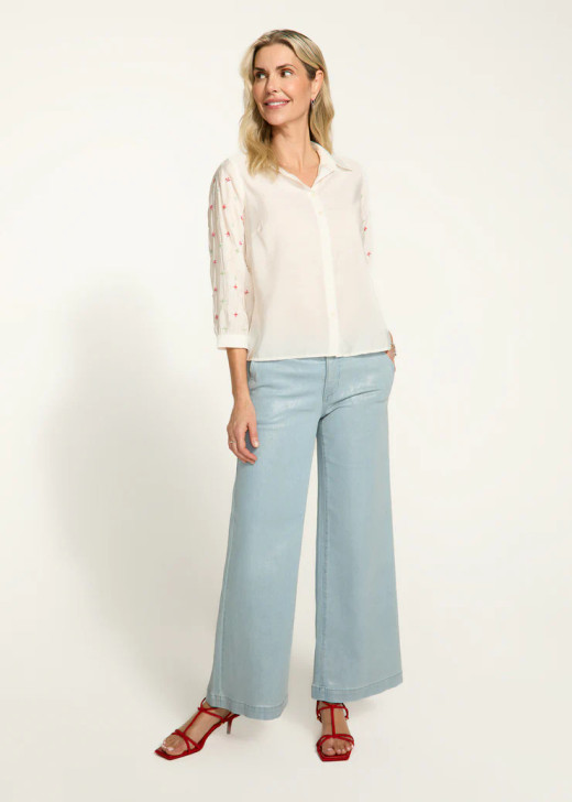 FDJ French Dressing Embellished Sleeves White Shirt