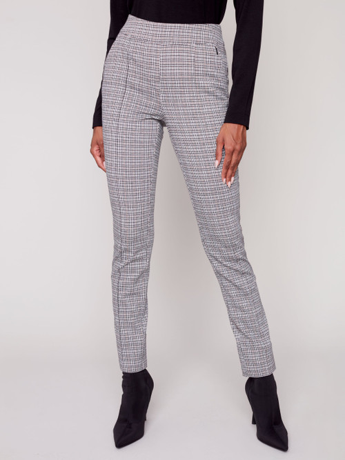 Charlie B Houndstooth Pull-On Pants (C5445/675B) CINAMMON - Sue Patrick