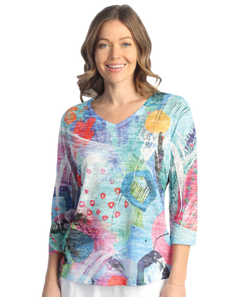 Jess & Jane Canvas Sublimation Burnout Top (45-1836) LTAQUA/MULTI - Sue ...