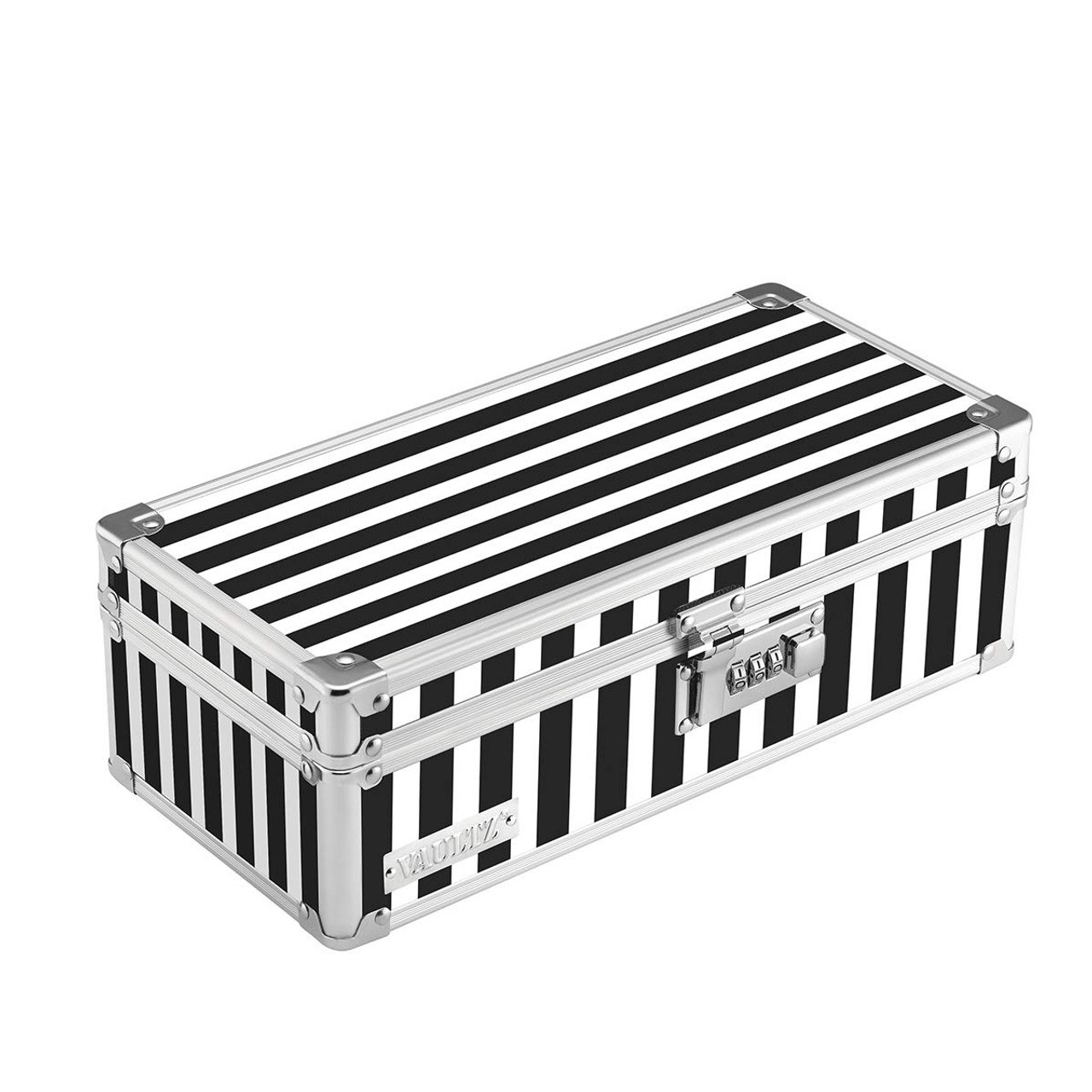 Vaultz Locking Medicine Storage Box with Combination Lock, Black & White  Stripe VZ00345