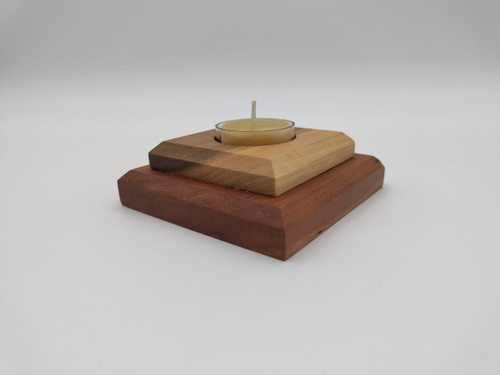Square Tea Light Holder- Piano Cherry and Walnut