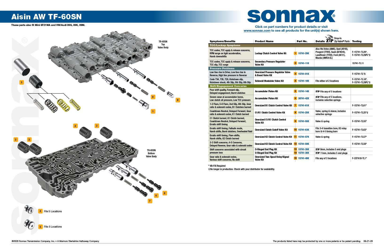Aisin AW TF-60SN Valve Body Layout