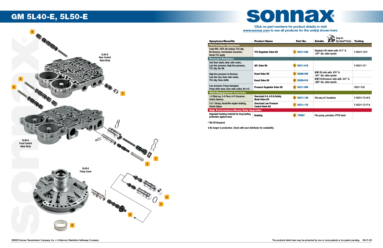 GM 5L40-E, 5L50-E Valve Body Layout